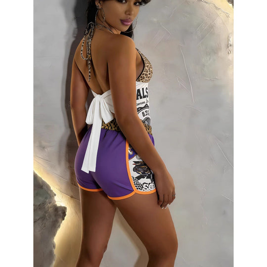 Damen Sportlicher Badeanzug mit kreativen Mustern und Trägerdetails EB