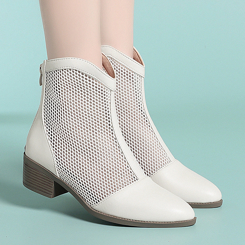 Damen Trendige Stiefeletten mit Netz-Design und bequemem Blockabsatz EB