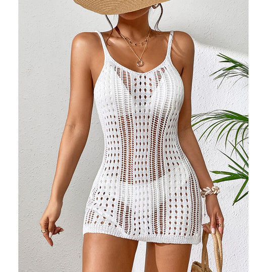 Damen Häkel-Strandkleid mit transparentem Design und eleganten Details EB