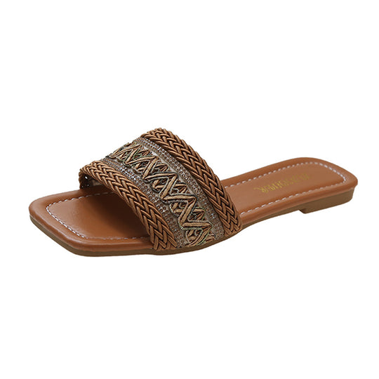Damen modische Riemchen-Pantoletten mit stilvoller Zierstickerei EB