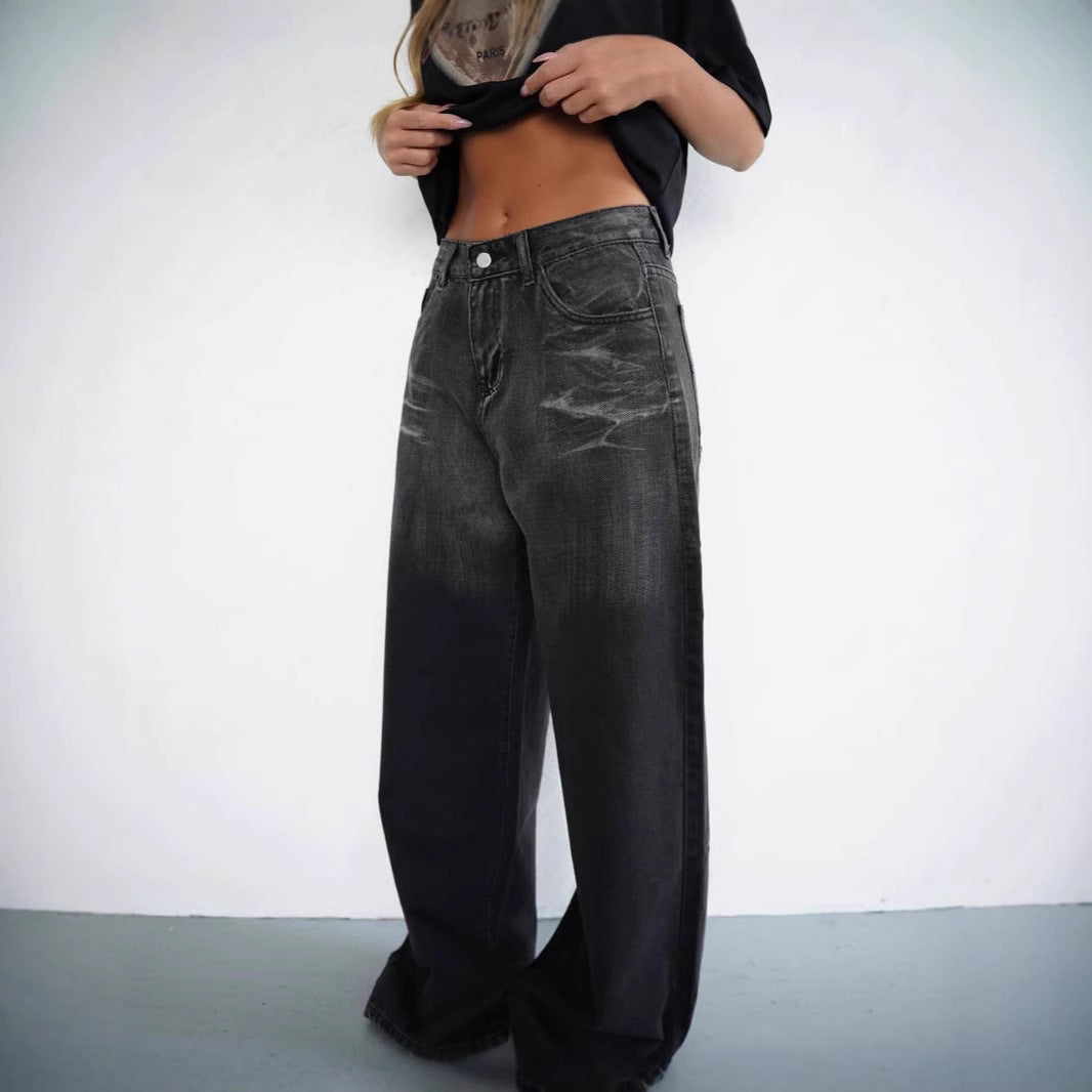 Damen Weit geschnittene Jeans mit modischem High-Waist Design und einzigartiger Waschung EB