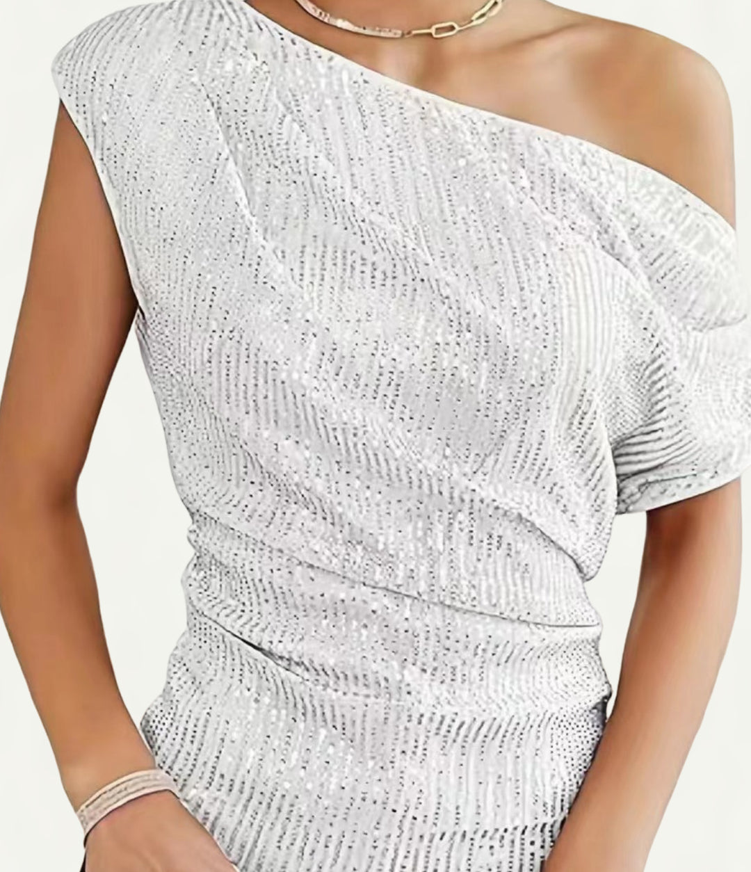 Damen Elegantes asymmetrisches Top mit Glitzerakzenten EB