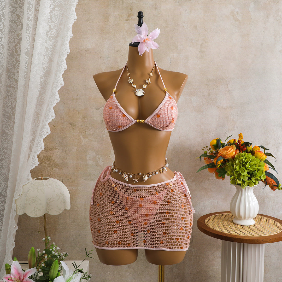 Damen Triangel-Bikini mit transparentem Überrock und funkelnden Details EB