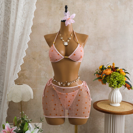 Damen Triangel-Bikini mit transparentem Überrock und funkelnden Details EB