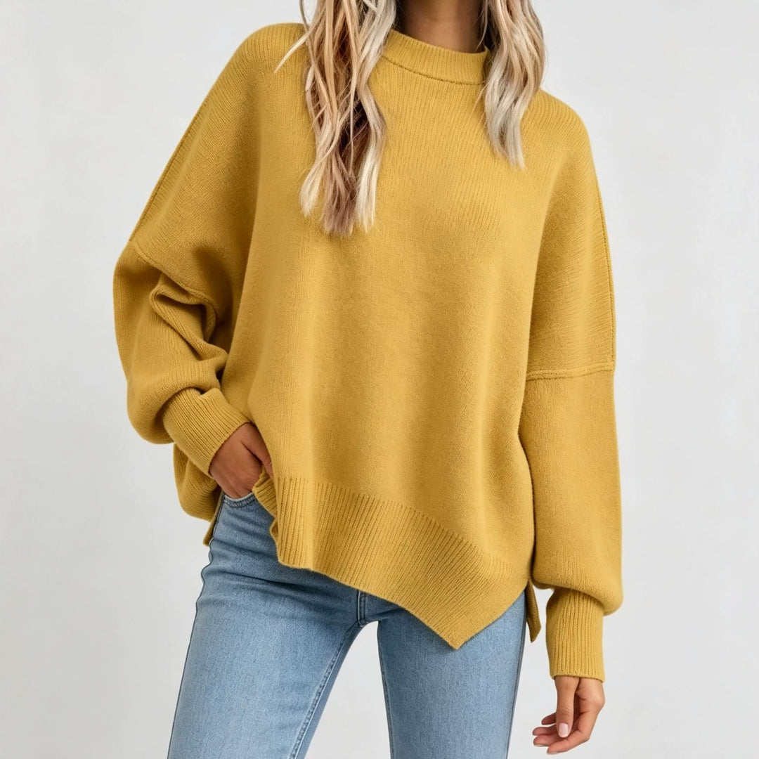 Damen Kastiger Feinstrickpullover mit asymmetrischem Zipfelsaum EB