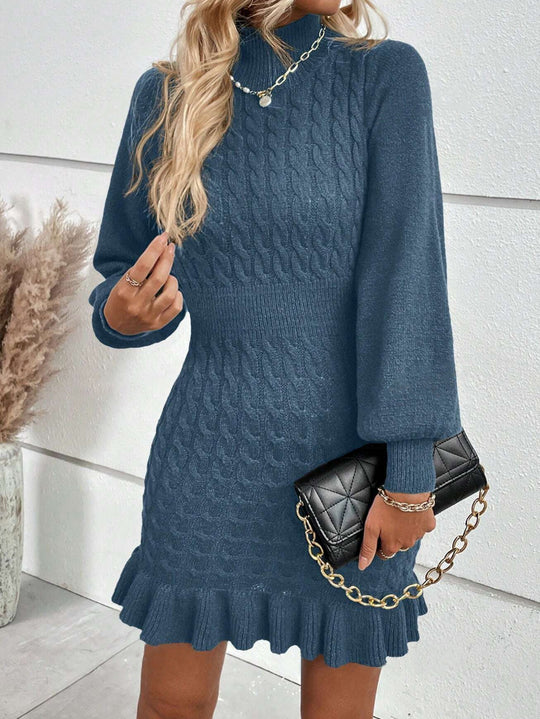 Damen Strickkleid mit hohem Kragen und Rippmuster EB