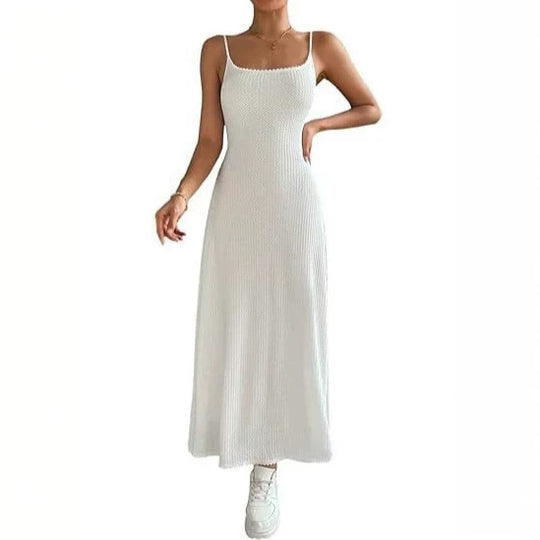 Damen Maxikleid mit zarten Trägern und raffinierter Rippstruktur EB