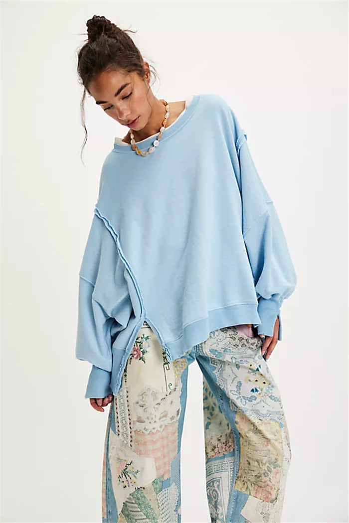 Damen oversized Sweatshirt mit Ballonärmeln, offenen Saumnähten und seitlichen Schlitzen Eichborn Berlin