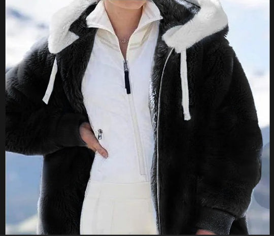 Damen Kuschelige Kunstpelzjacke mit Kapuze EB