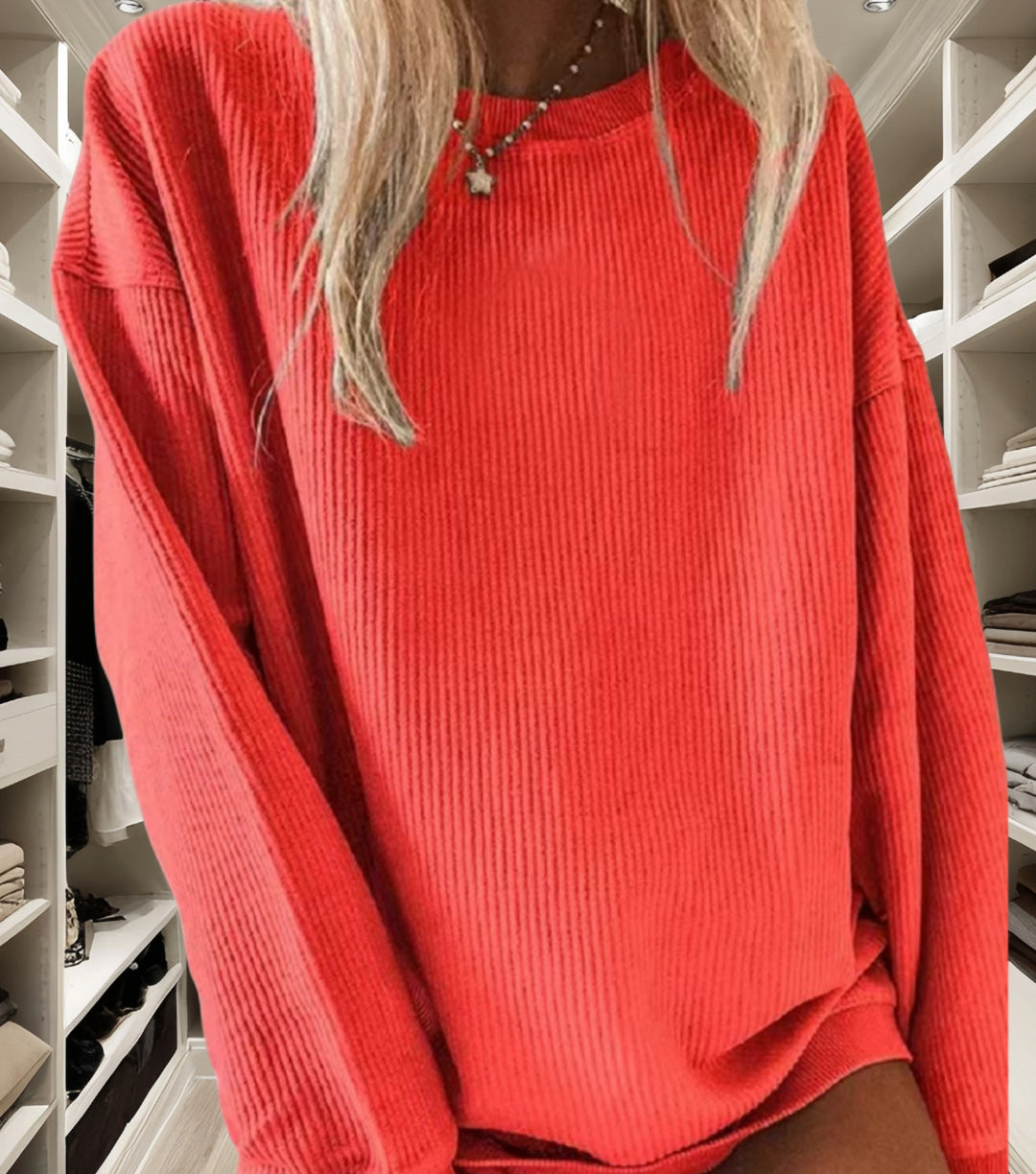 Damen Lässiger Rippstrick-Pullover mit weitem Schnitt EB