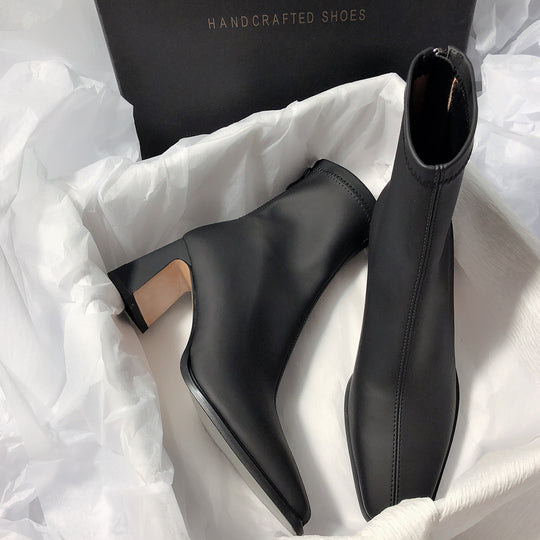 Damen elegante Ankle Boots mit stabiler Blockabsatz und flexiblem Innenfutter EB