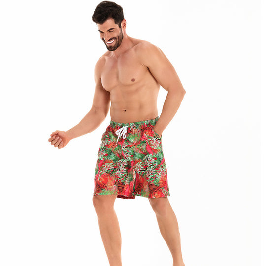 Herren Badeshorts mit tropischem Muster und verstellbarem Kordelzug EB