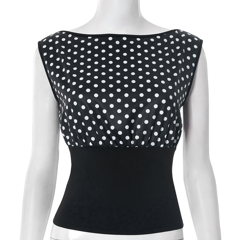 Damen Polka-Dots Oberteil mit elastischem Bund EB