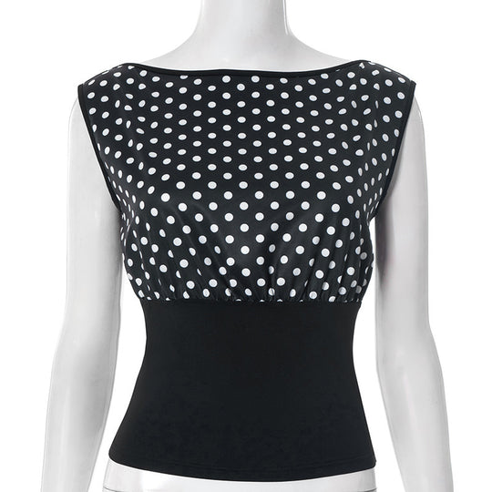 Damen Polka-Dots Oberteil mit elastischem Bund EB