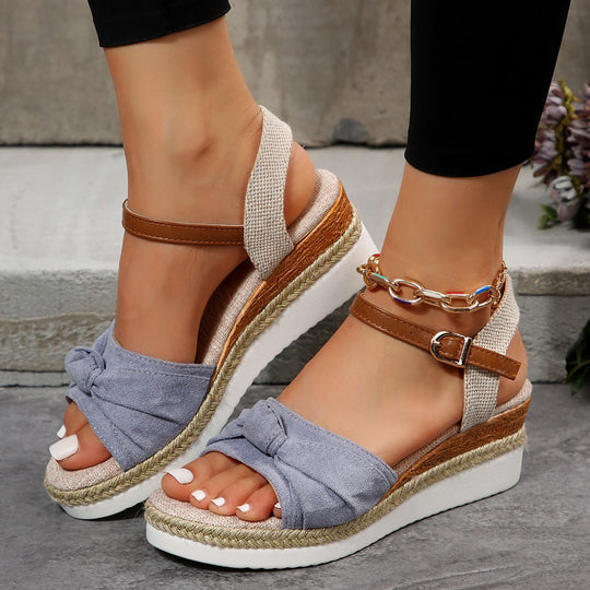 Damen Wedge-Sandalen mit raffiniertem Knoten-Detail und komfortablem Fußbett EB