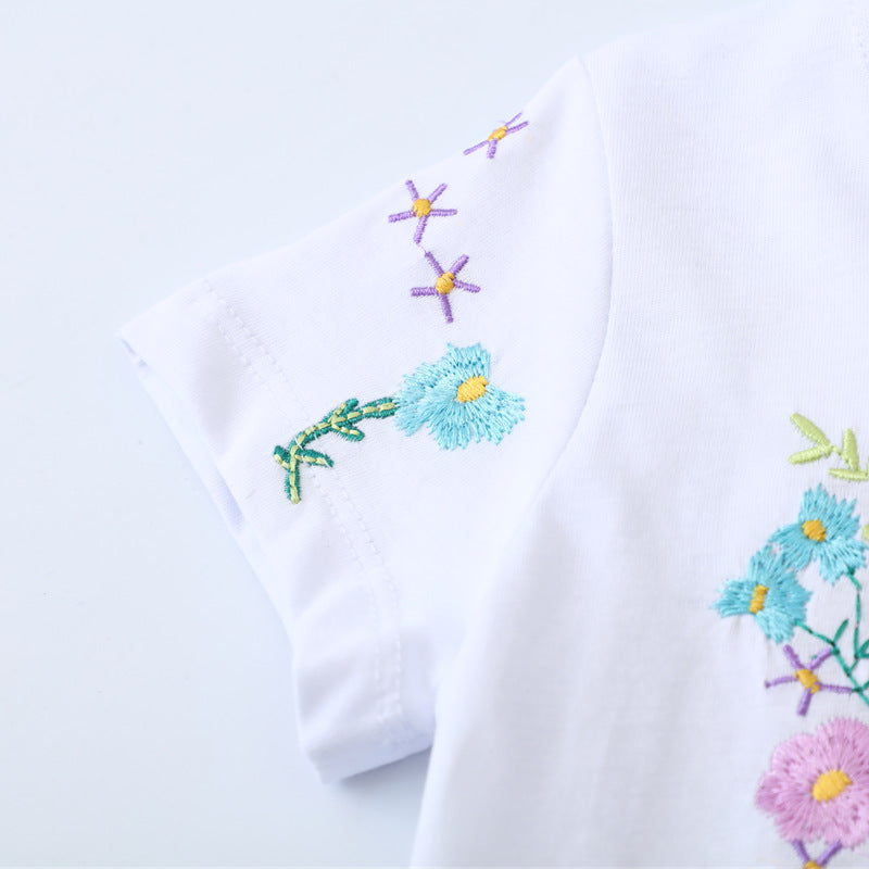 Mädchen Freizeitkleid mit bezaubernder Blumen- und Schmetterlingsstickerei EB