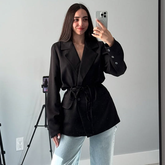 Damen Oversized Blazerjacke mit Taillengürtel EB