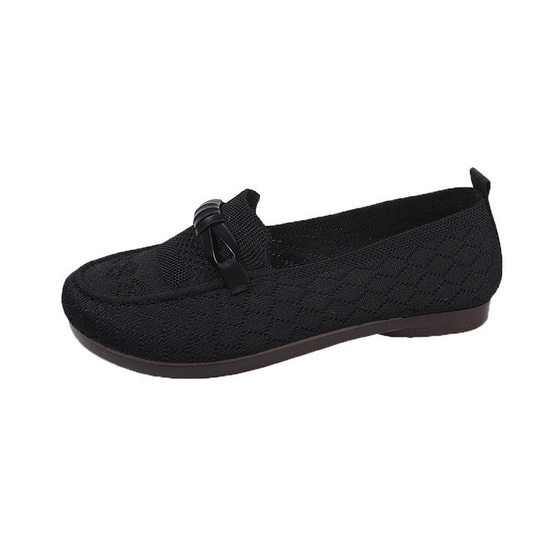 Damen Flache Mokassins mit elastischem Obermaterial und dekorativem Schleifen-Detail EB