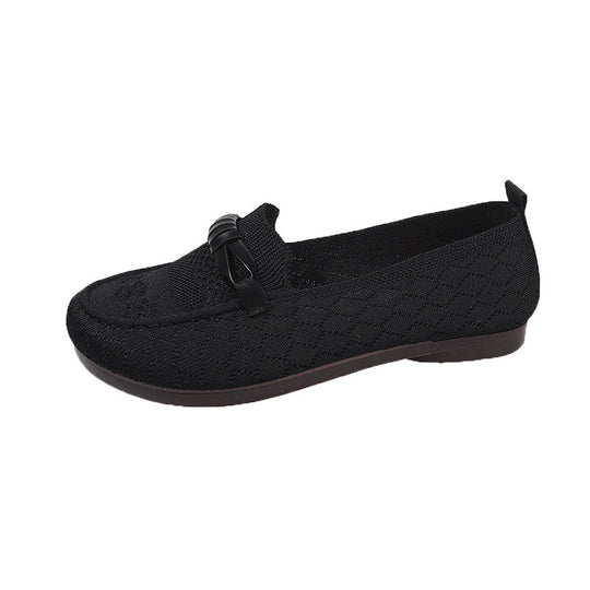Damen Flache Mokassins mit elastischem Obermaterial und dekorativem Schleifen-Detail EB