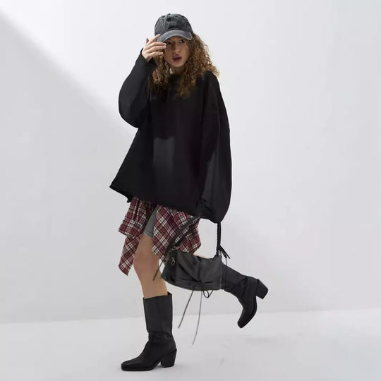 Damen weites Sweatshirt mit Rundhalsausschnitt und verlängertem Oversize-Schnitt EB