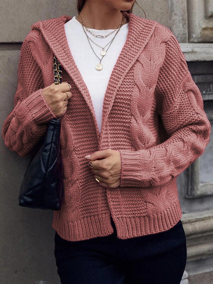 Damen Strickjacke mit Kapuze und dekorativem Kabelmuster EB