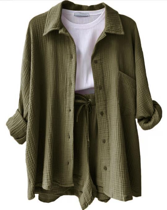 Damen lässige Oversized-Hemdjacke mit Gürtel EB