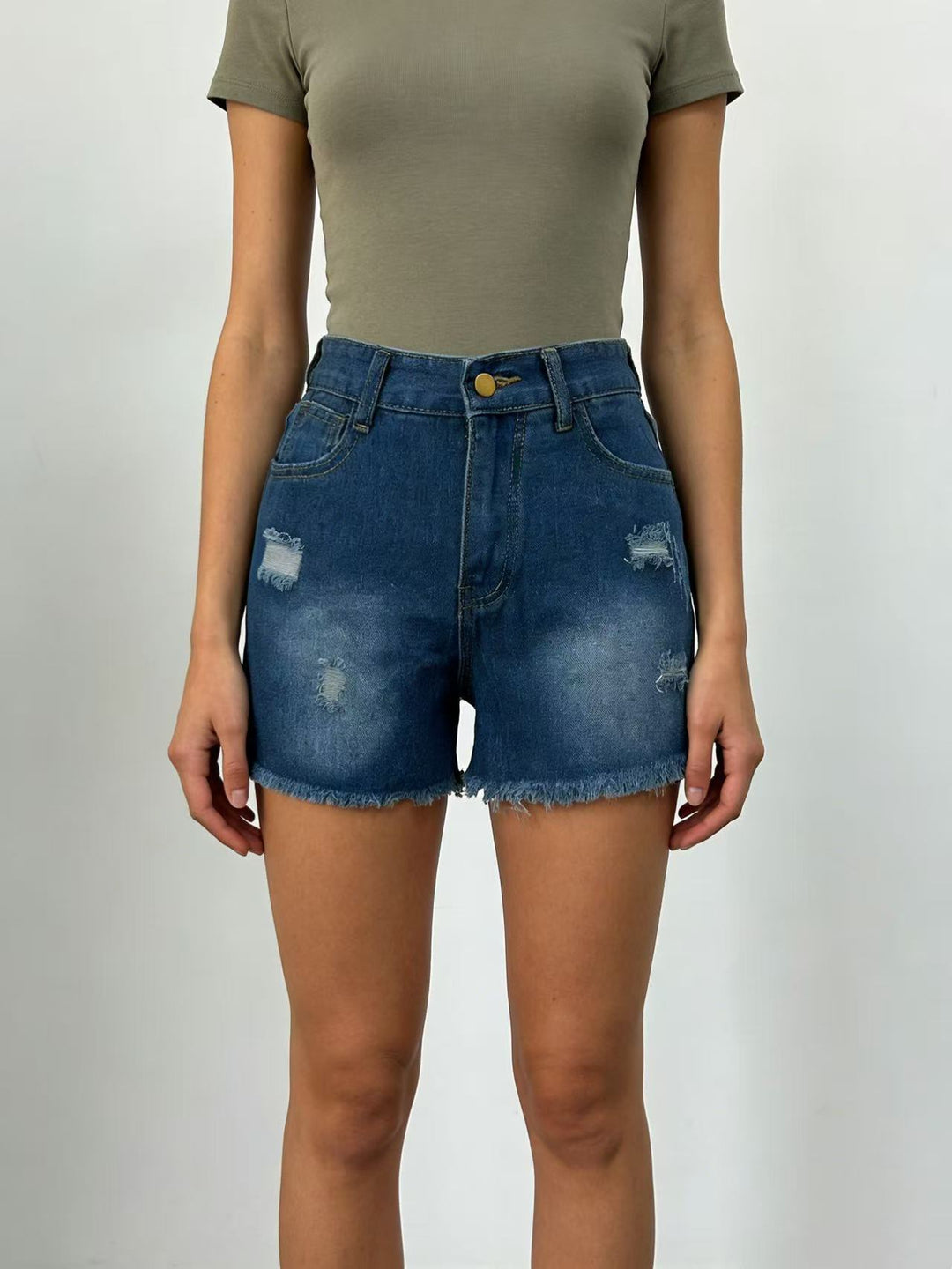 Damen Crop Top und High-Waist Jeans-Shorts EB
