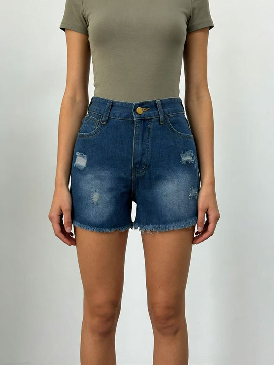 Damen Crop Top und High-Waist Jeans-Shorts EB