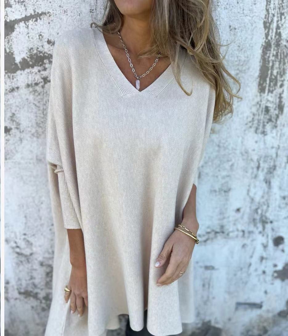 Damen V-Ausschnitt Oversized Pullover EB