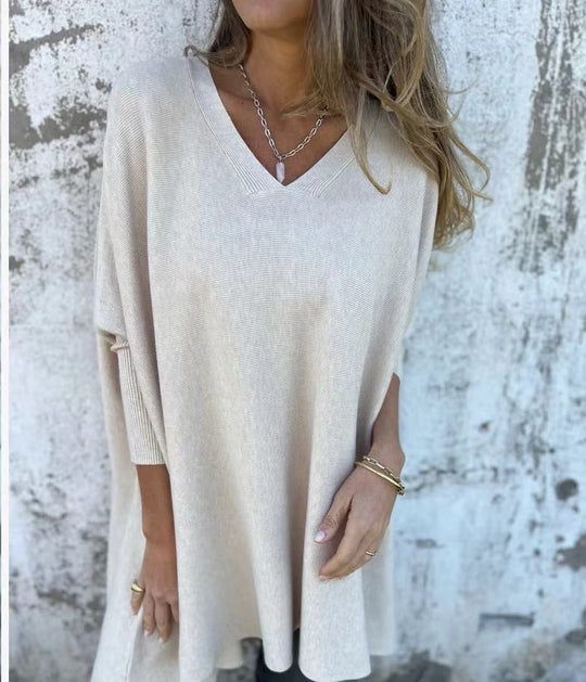Damen V-Ausschnitt Oversized Pullover EB