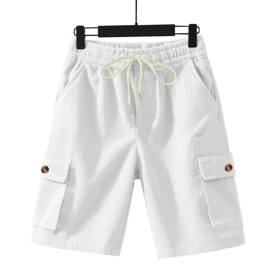 Herren nan Cord-Cargo-Shorts mit elastischem Tunnelzugbund, aufgesetzten Cargotaschen und weichem Baumwollmix EB