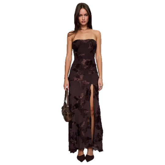 Damen elegantes Schnittmaxikleid mit floralem Design und seitlichem Schlitz EB