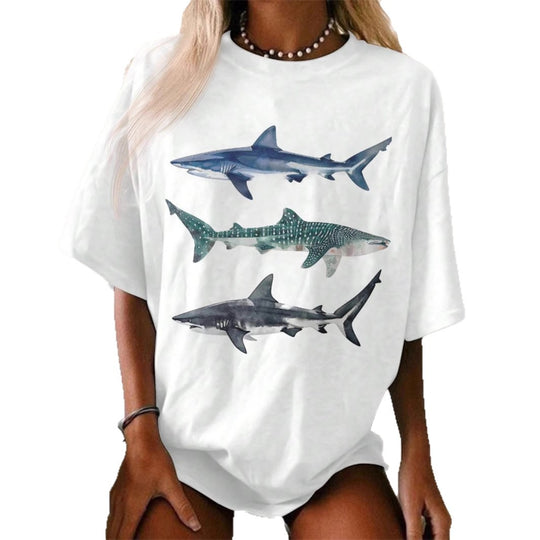 Damen T-Shirt mit kreativem Hai-Motiv und lässigem Schnitt EB