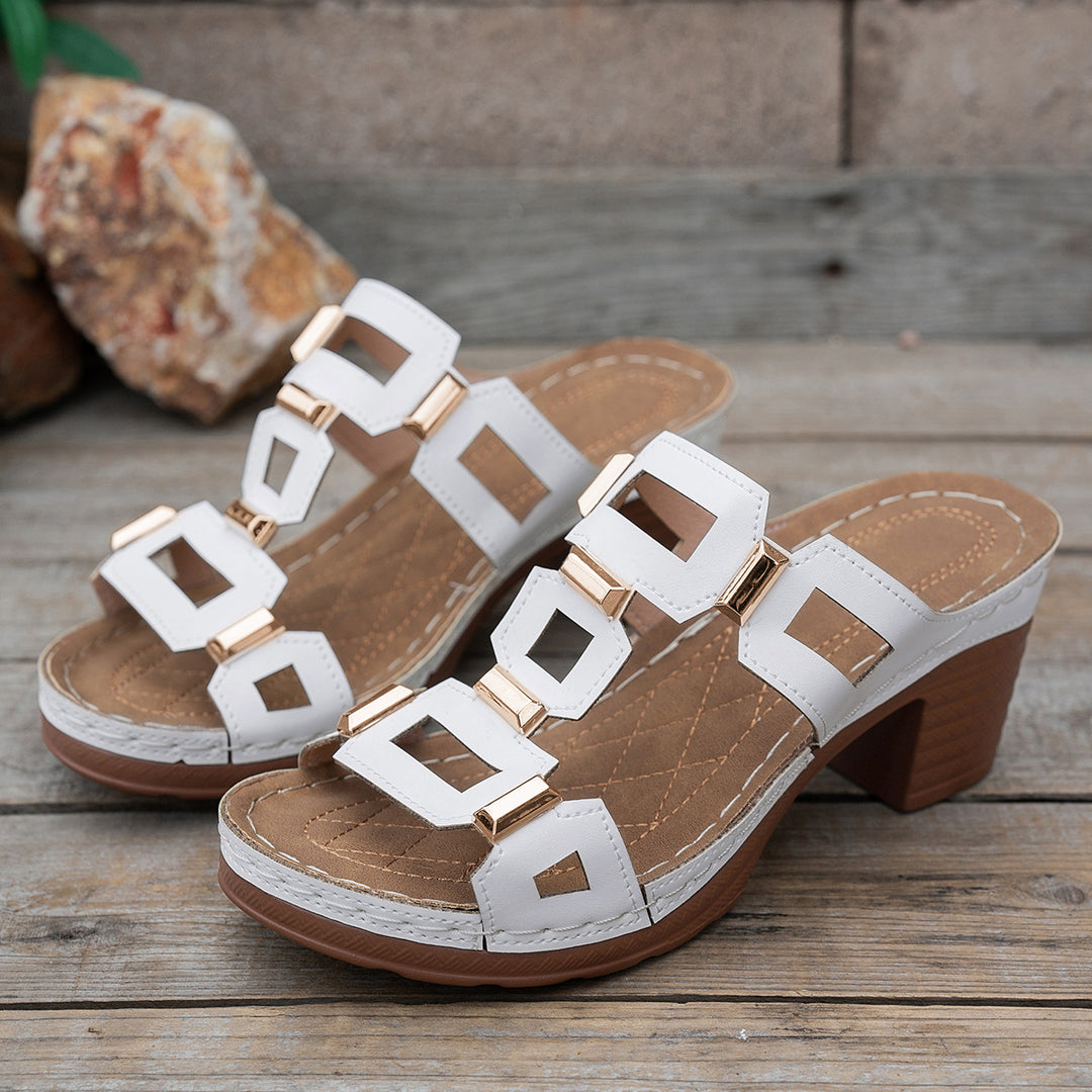 Damen Clogs mit modischer Applikation und stabiler Absatzhöhe EB
