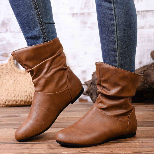 Damen  weiche Slouch-Stiefel mit flacher Laufsohle und gerafftem Schaft EB