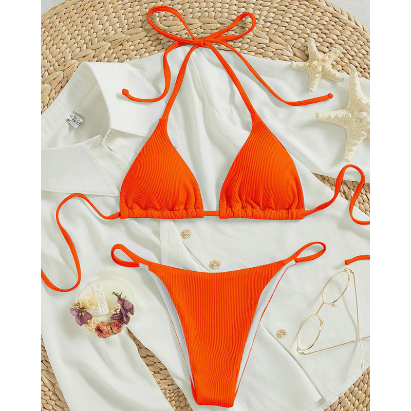 Damen Triangel-Bikini-Set mit verstellbaren Schnüren und feinem Strukturmuster EB