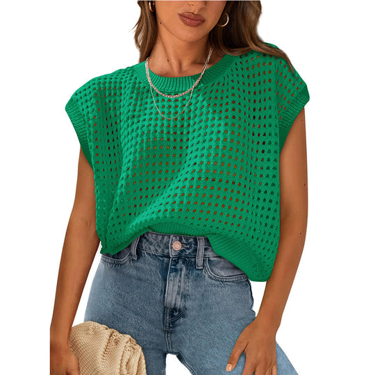 Damen lässiges Stricktop mit luftiger Lochstruktur EB