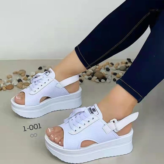Damen Plateausandalen mit verstellbarem Riemendesign und luftiger Strickoberfläche EB