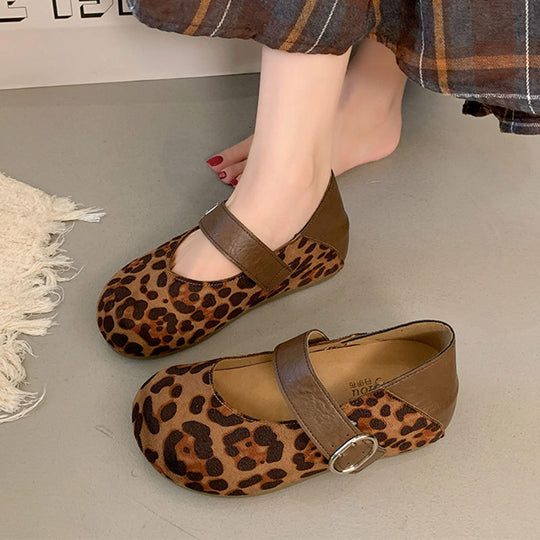 Damen Mary-Jane Schuhe mit modischem Leoprint und komfortablem Riemen EB