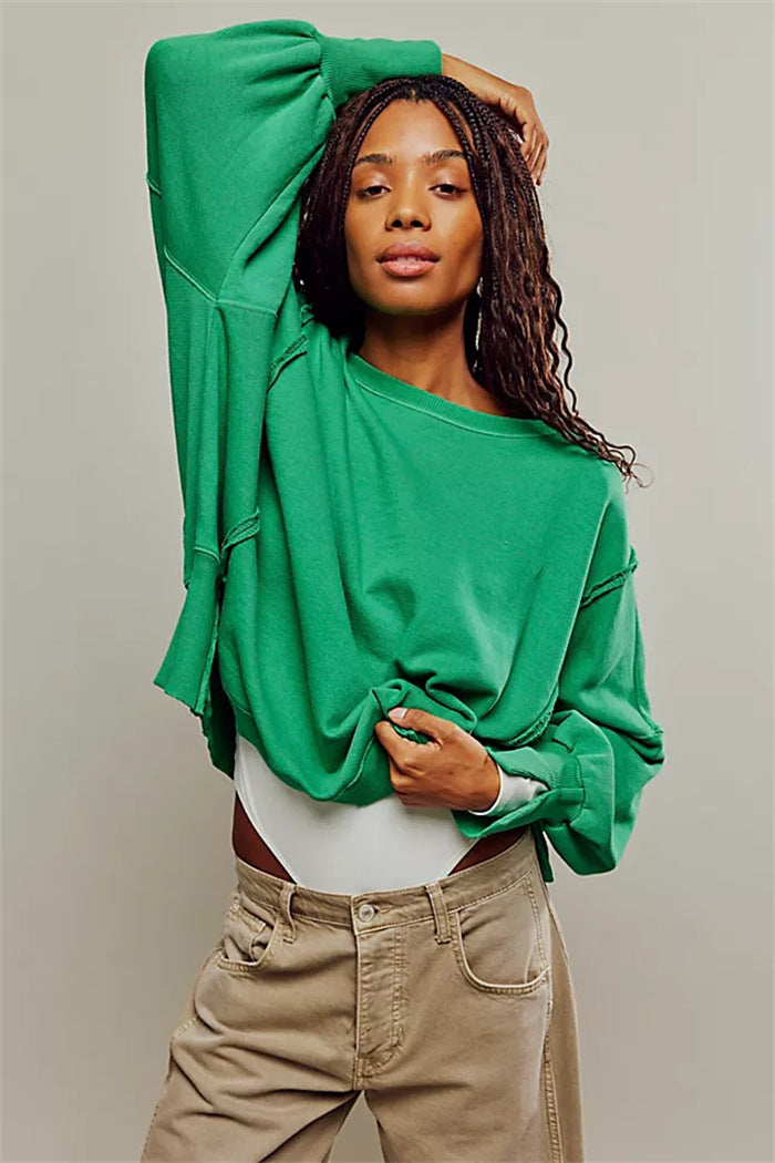 Damen oversized Sweatshirt mit Ballonärmeln, offenen Saumnähten und seitlichen Schlitzen Eichborn Berlin