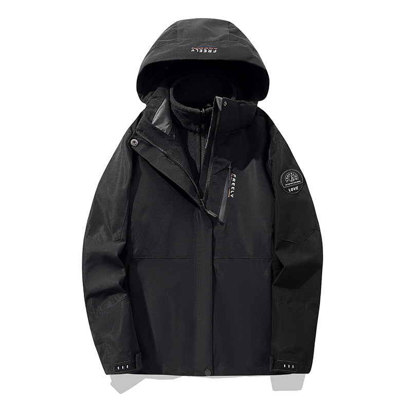Herren wasserdichte dreiteilige Winterjacke mit abnehmbarer Kapuze und Fleece-Innenjacke EB