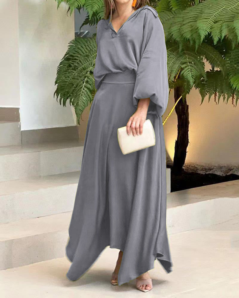 Damen Elegantes Maxikleid mit fließendem Schnitt und hochwertigem V-Ausschnitt EB