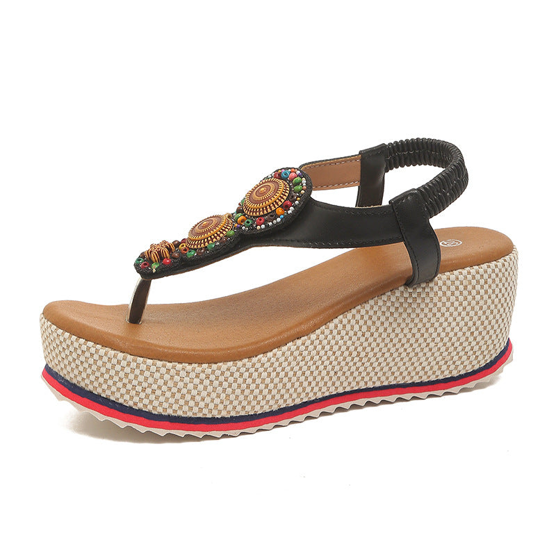Damen Wedge-Sandalen mit dekorativem Schmuckdetail EB