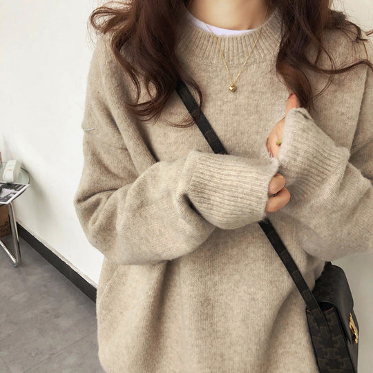 Damen Oversized Strickpullover mit weitem Schnitt und hohen Bündchen EB