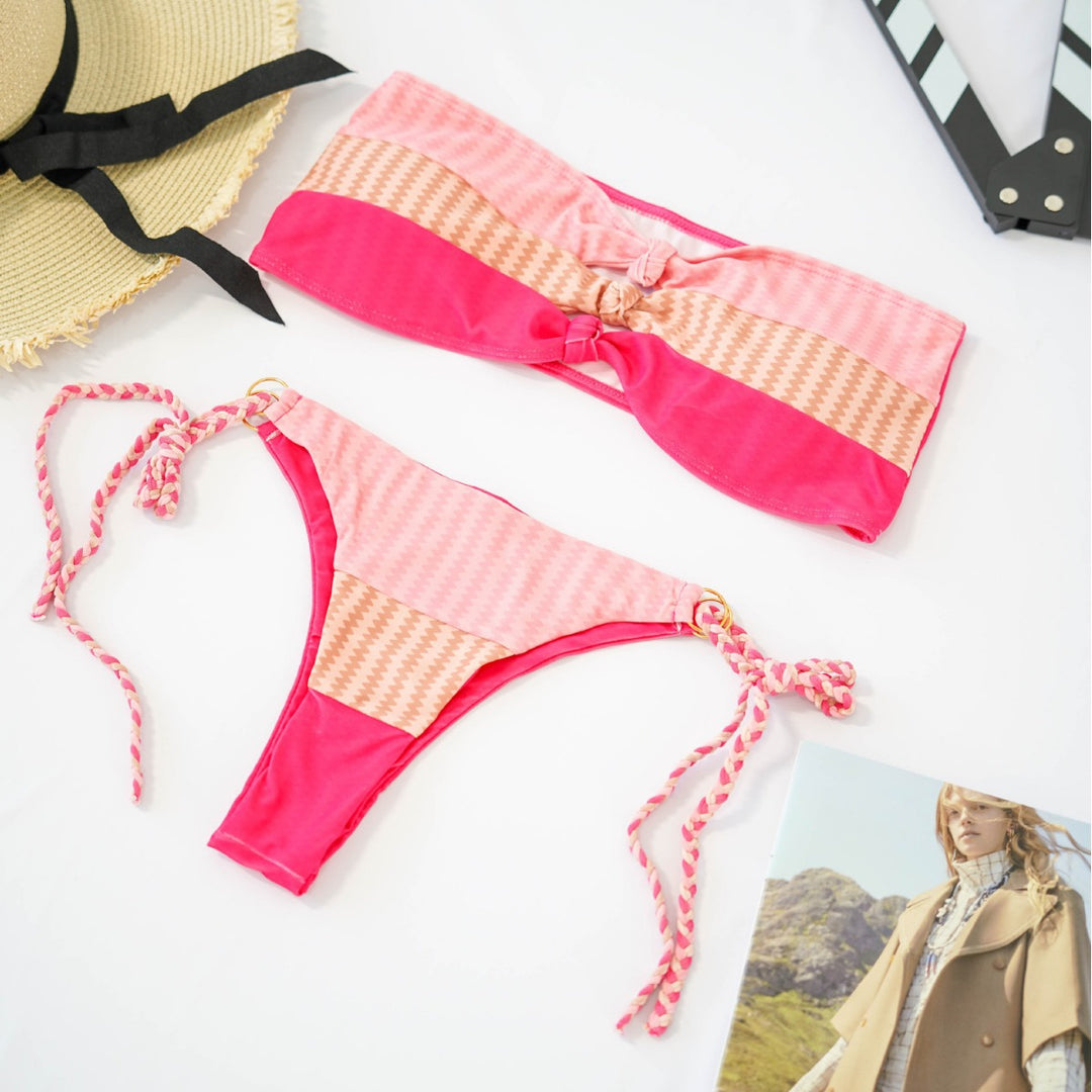Damen Bandeau-Bikini mit raffinierten Knotendetails und verspieltem Design EB