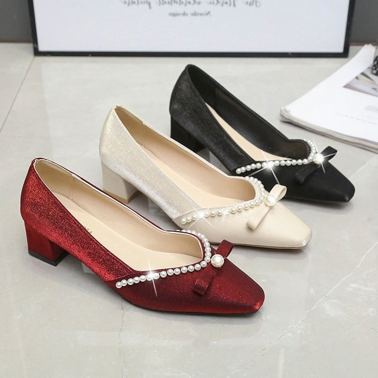 Damen elegante Pumps mit dekorativer Perlenverzierung EB
