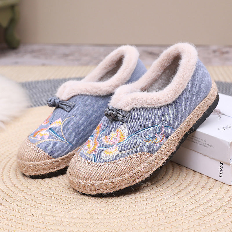 Damen Gemütliche und elegante Hausschuhe mit floraler Stickerei EB