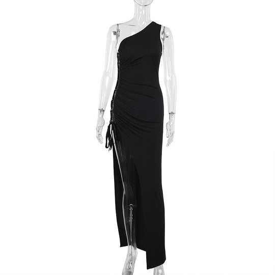 Damen Maxikleid mit asymmetrischem Schnitt und Raffung EB