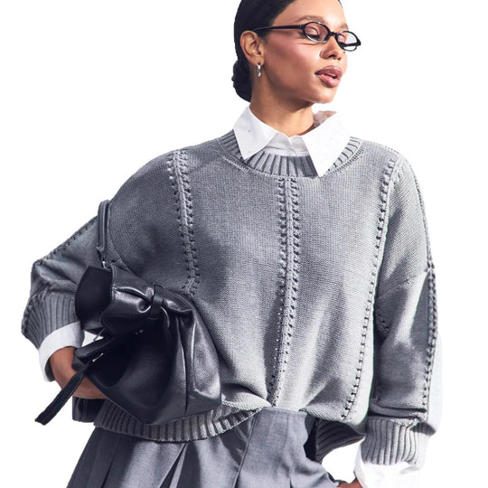 Damen lässiger Strickpullover mit strukturiertem Design und überschnittenen Schultern EB