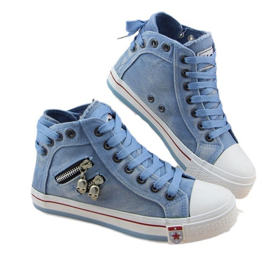 Damen Hohe Sneaker aus Denim mit dekorativen Details EB
